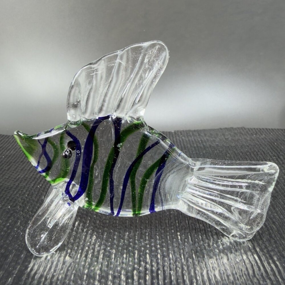 Vintage‎ Venetian Art Glad Fish Figurine Small Italian Glass Figure Blue Green